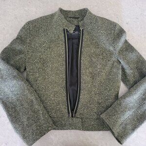 Marc Cain Wool Zip Front Jacket Blazer 6 Green Black Check